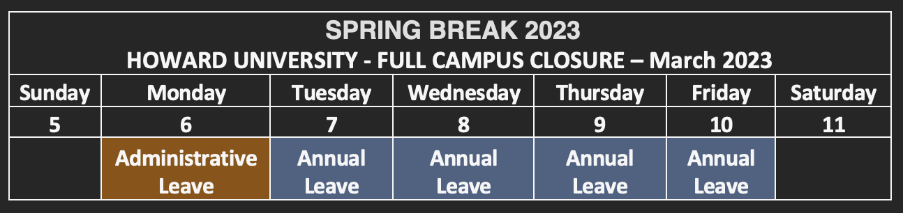 HR spring break schedule leave